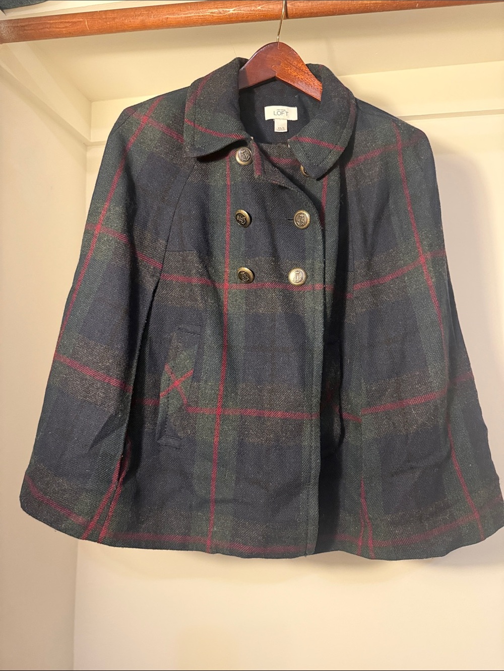 LOFT XS/S Navy Plaid Cape